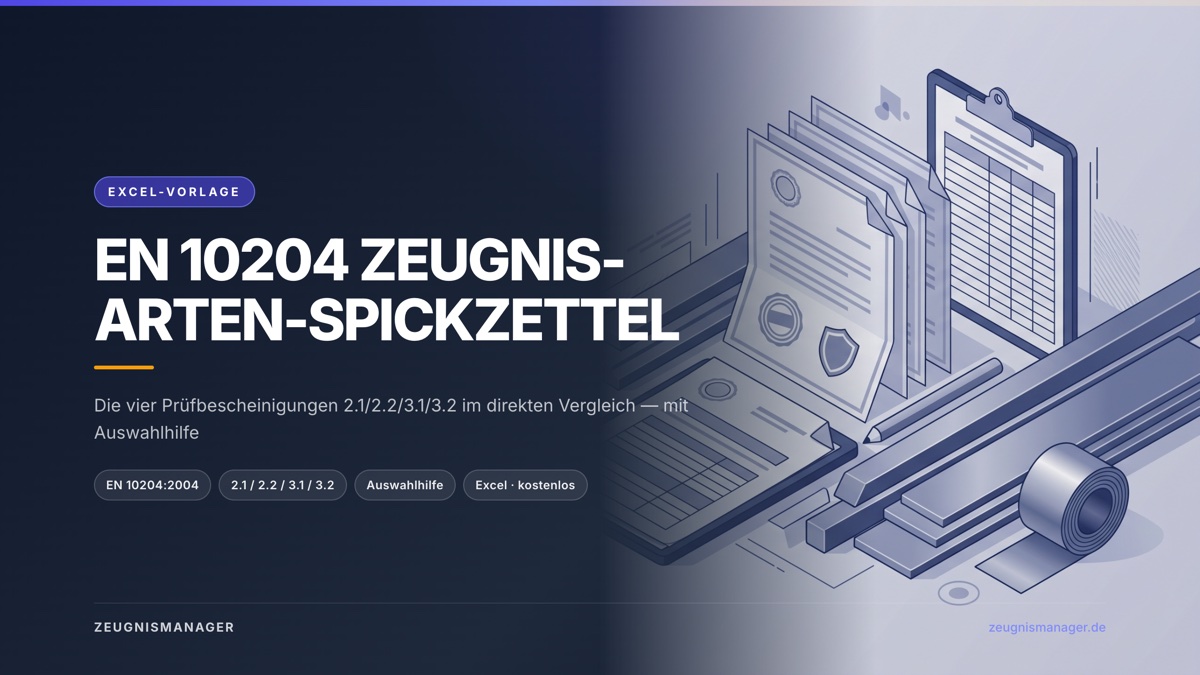 Vorschau: EN 10204 Zeugnisarten-Spickzettel (Excel)