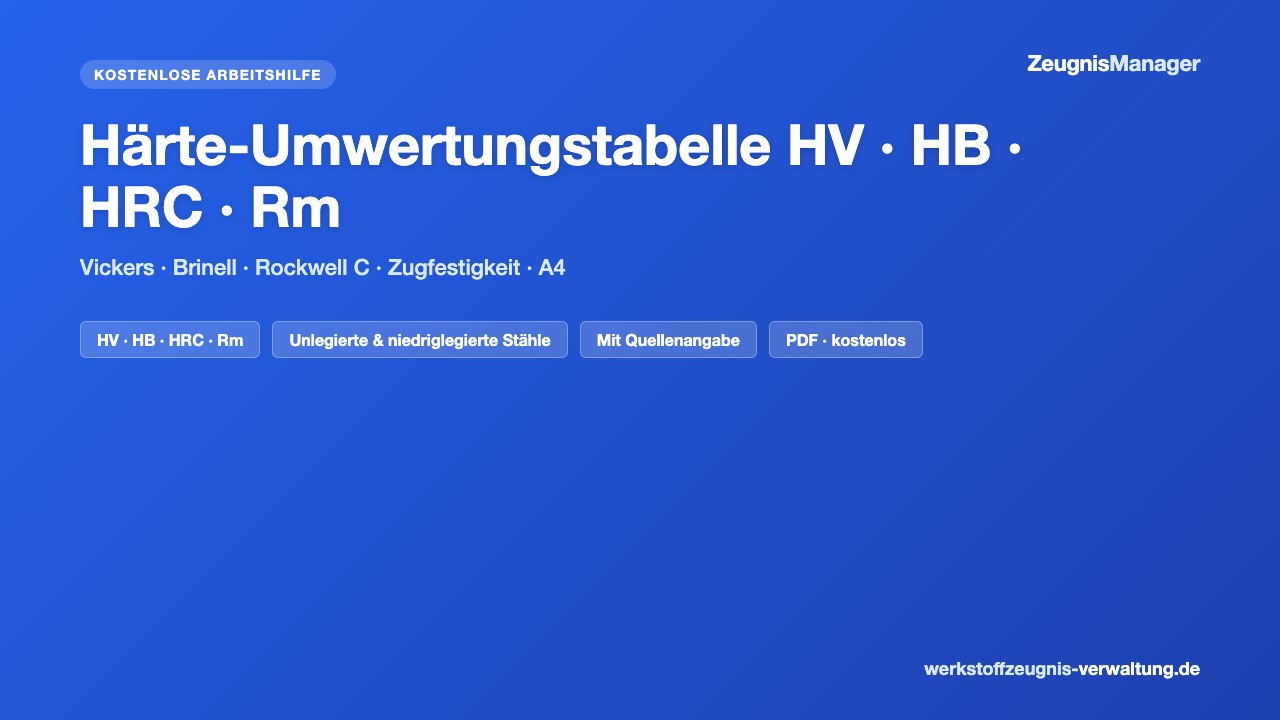 Vorschau: Härte-Umwertungstabelle HV · HB · HRC · Rm (PDF)