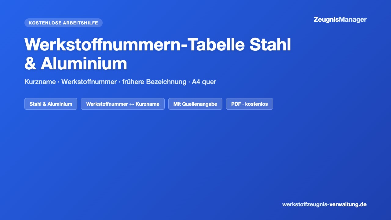 Vorschau: Werkstoffnummern-Tabelle Stahl & Aluminium (PDF)